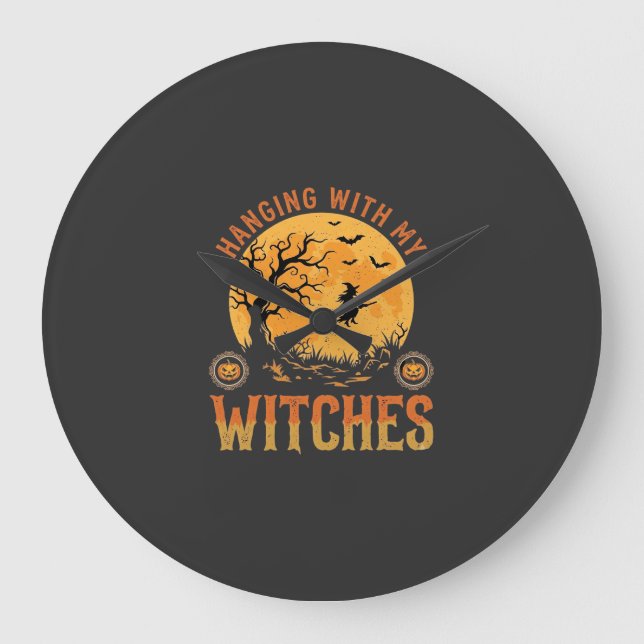 Mit meinen Hexen Halloween Große Wanduhr (Vorderseite)