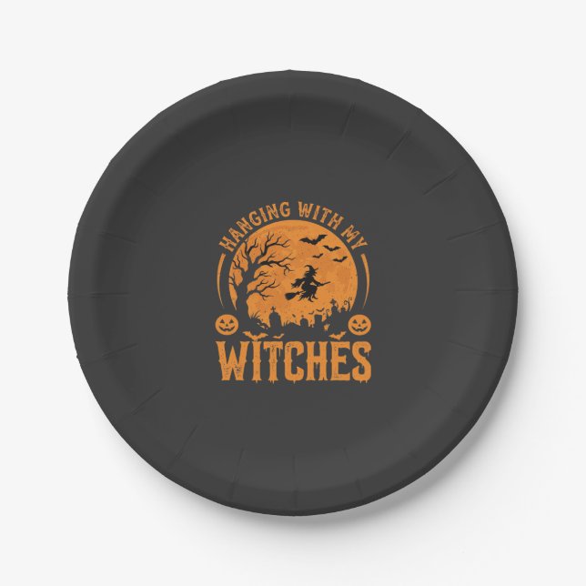 Mit meinen Hexen hängend Halloween-Design (3) Pappteller (Vorderseite)