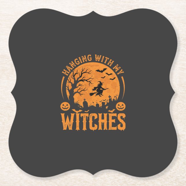 Mit meinen Hexen hängend Halloween-Design (3) Untersetzer (Vorderseite)