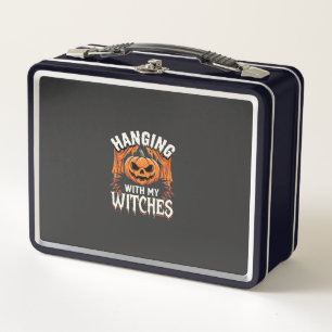 Mit meinen Hexen hängend Halloween-Kürbis Metall Brotdose