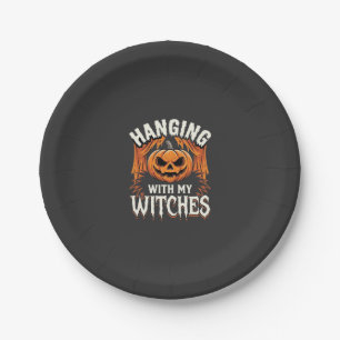 Mit meinen Hexen hängend Halloween-Kürbis Pappteller