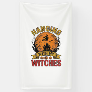 Mit meinen Hexen hängend Halloween Vintage-Shirt D Banner