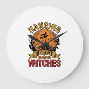 Mit meinen Hexen hängend Halloween Vintage-Shirt D Große Wanduhr