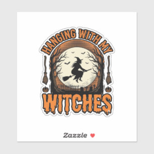 Mit meinen Hexen hängend Vintage-Halloween-Shirt D Aufkleber
