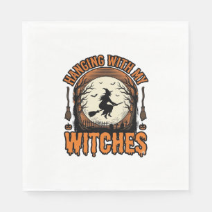 Mit meinen Hexen hängend Vintage Halloween-Shirt D Serviette