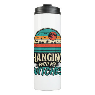 Mit meinen Hexen hängend Vintage-Halloween-Shirt D Thermosbecher