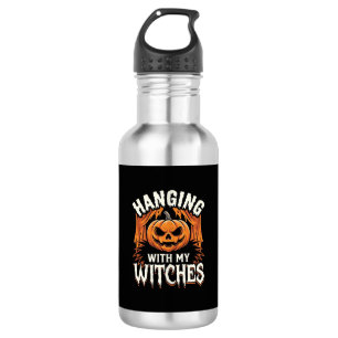 Mit meinen Hexen hängender Halloween-Kürbis Edelstahlflasche