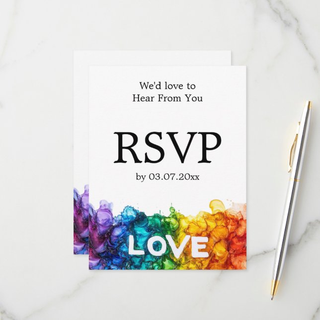 🌈 mit Menü LGBTQ gestrichen mit Liebe Hochzeit RSVP Karte (Vorderseite/Rückseite Beispiel)