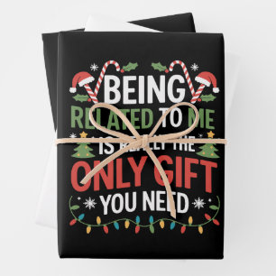 Mit mir verwandt Lustige Weihnachten Familie Xmas Geschenkpapier Set