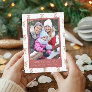 Mit Mistelzweig Handbemalte Familienfoto-Weihnacht Einladung