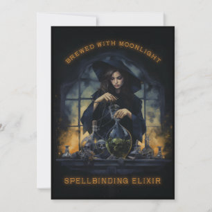 Mit Mondlicht gebraut Witch Halloween-Party Feiertagskarte