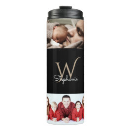 Mit Monogramm 10 FotoCollage Black Thermosbecher