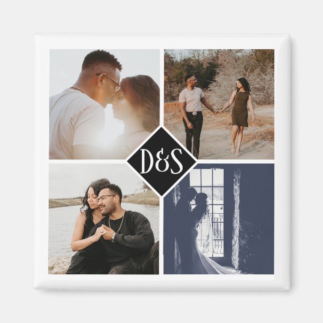 Mit Monogramm 4 Foto Benutzerdefinierte Collage Pe Magnet (Vorne)