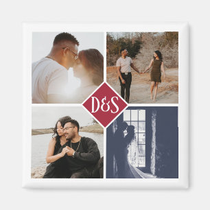 Mit Monogramm 4 Foto Benutzerdefinierte Collage Pe Magnet