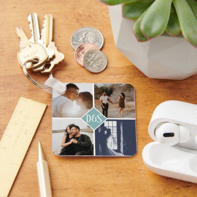 Mit Monogramm 5 Foto Benutzerdefinierte Collage Pe Schlüsselanhänger (Schreibtisch)