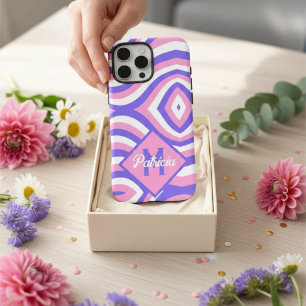 Mit Monogramm 70er Groovy pink & lila psychedelisc iPhone 16 Pro Max Hülle