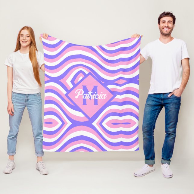 Mit Monogramm 70er Groovy pink & lila psychedelisc Fleecedecke (Beispiel)