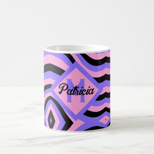 mit Monogramm 70er pink & lila psychedelisch schwa Kaffeetasse (Mittel)