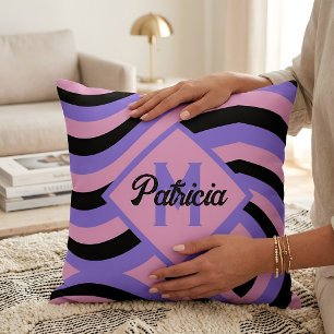 Mit Monogramm 70er pink und lila psychedelisch sch Kissen