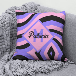 Mit Monogramm 70er pink und lila psychedelisch sch Kissen