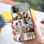 Mit Monogramm 7 FotoCollage auf Grün Case-Mate iPhone Hülle<br><div class="desc">Mit Monogramm Foto Collage iPhone Gehäuse, die Sie mit 7 Ihrer Lieblings-Fotos und Ihre erste personalisieren können. Die Vorlage ist für Sie bereit, um Ihre Fotos hinzuzufügen, arbeiten oben nach unten auf der verlassen Seite, dann oben nach unten auf der rechten Seite. Das Design hat einen grünen Hintergrund und Ihr...</div>