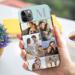 Mit Monogramm 7 Fotomaterial Minze Lilac<br><div class="desc">Mit Monogramm Foto Collage iPhone Gehäuse, die Sie mit 7 Ihrer Lieblings-Fotos und Ihre erste personalisieren können. Die Vorlage ist für Sie bereit, um Ihre Fotos hinzuzufügen, arbeiten oben nach unten auf der verlassen Seite, dann oben nach unten auf der rechten Seite. Das Design hat einen minzgrünen Hintergrund und Ihr...</div>
