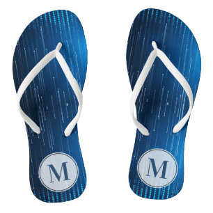 Mit Monogramm Abstrakt-blaues Weißmuster Flip Flops