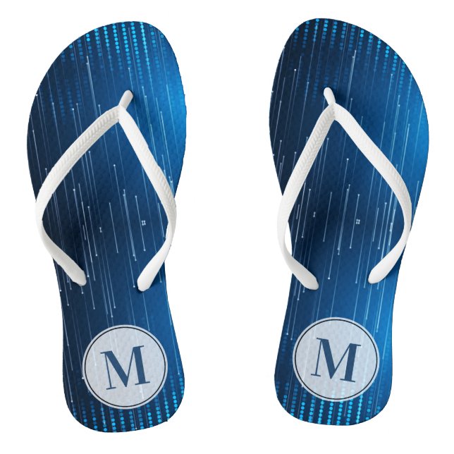 Mit Monogramm Abstrakt-blaues Weißmuster Flip Flops (Fußbett)