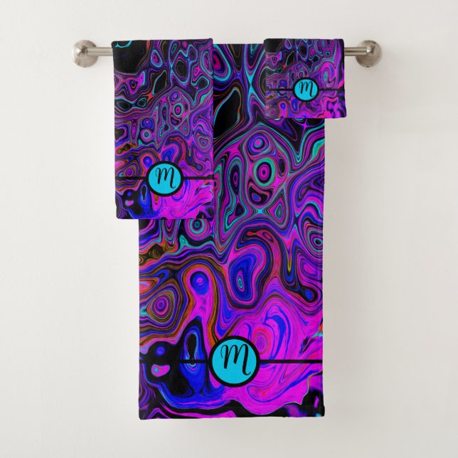 Mit Monogramm Abstrakt Lila und schwarz Badhandtuch Set (Insitu)