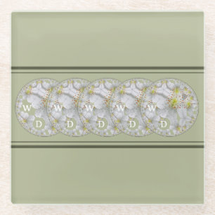 Mit Monogramm Abstrakte Daisy Blume Gelb Grau Glasuntersetzer