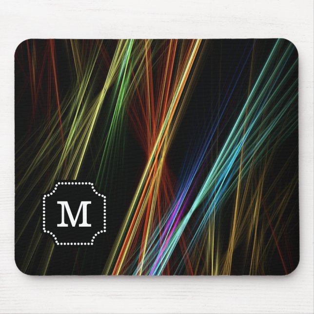 Mit Monogramm abstrakte Mehrfarbenlinien Muster Mousepad (Vorne)