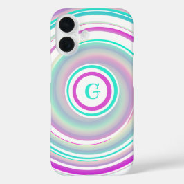 Mit Monogramm Abstrakter Lila und Aquamariner Swir iPhone 16 Hülle