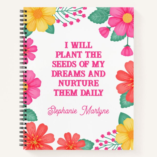 Mit Monogramm Affirmation Pink Orange Yellow Flora Notizbuch (Vorderseite)