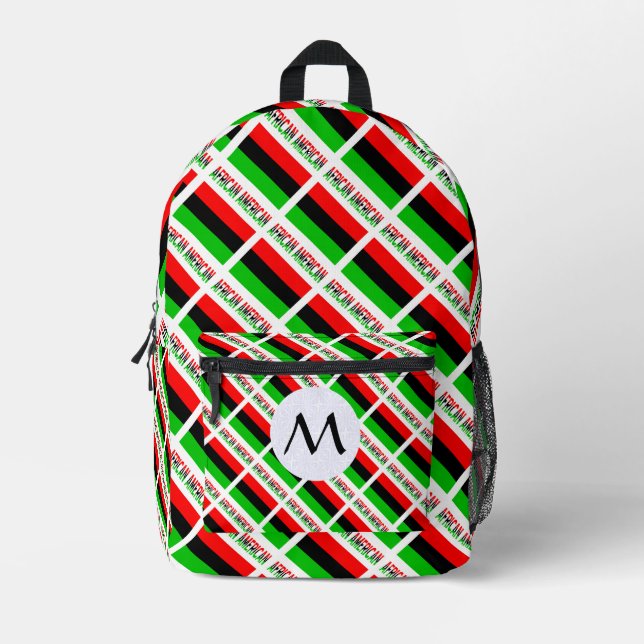 Mit Monogramm afroamerikanische Flagge Bedruckter Rucksack (Vorderseite)