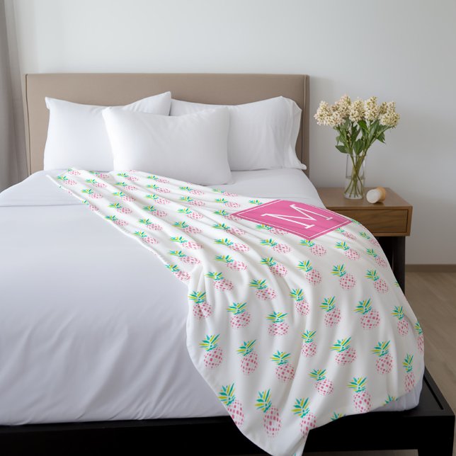 Mit Monogramm Ananas-Muster Fleecedecke (Von Creator hochgeladen)
