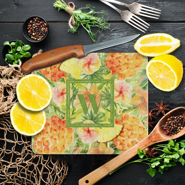 Mit Monogramm Ananas Schneidebrett (Monogrammed Pineapples Glass Cutting Board, more sizes in our store)
