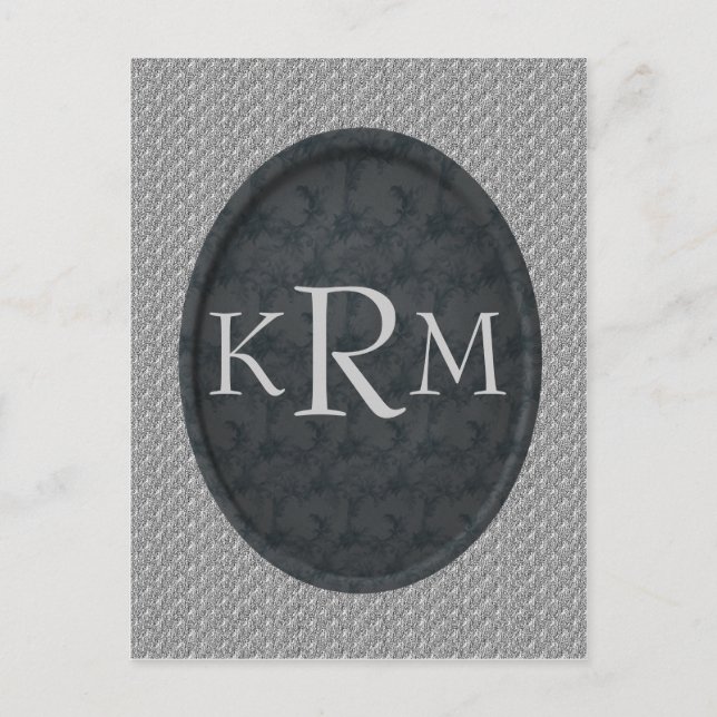 Mit Monogramm Anfänge Schwarze Flora Postkarte (Vorderseite)