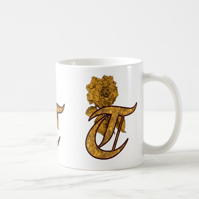 Mit Monogramm anfängliche T Gold Peony Tasse (Rechts)
