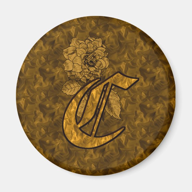 Mit Monogramm anfängliches C-Gold-Peony-Magnet Magnet (Vorne)