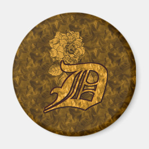 Mit Monogramm anfängliches D Gold Peony Magnet