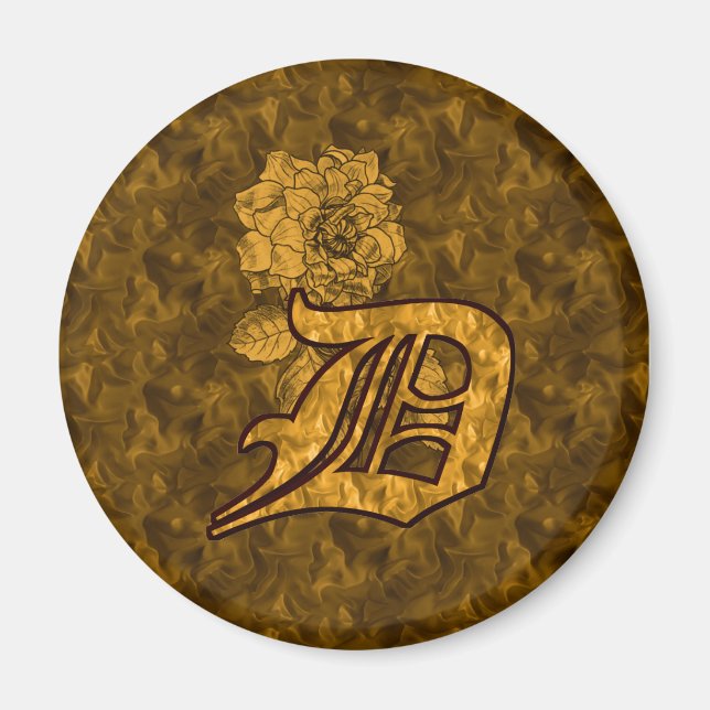 Mit Monogramm anfängliches D Gold Peony Magnet (Vorne)