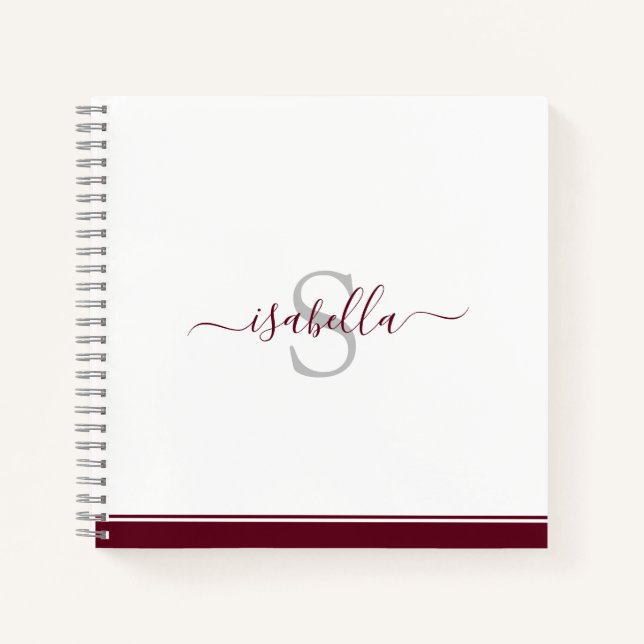 Mit Monogramm anfängliches Skriptburgundy Notizbuch (Vorderseite)