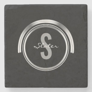 Mit Monogramm Anfangseinfaches schwarzes Silber Steinuntersetzer