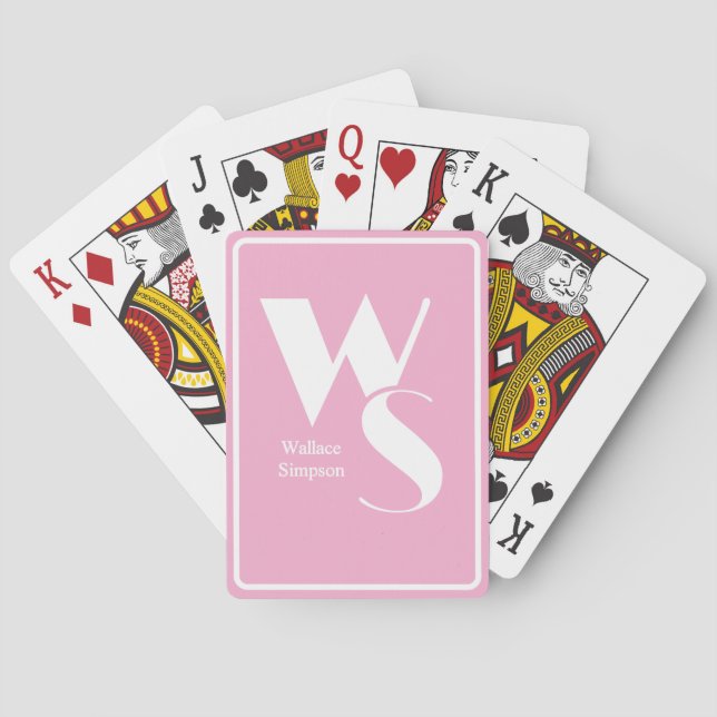 Mit Monogramm Anfangsnamen Rosa und Weißes Tischsp Spielkarten (Rückseite)