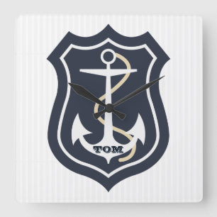 Mit Monogramm Anker und Seil Quadratische Wanduhr