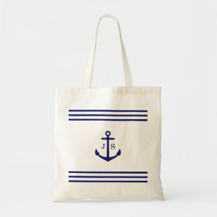 Mit Monogramm Anker (weiß und blau) Tragetasche