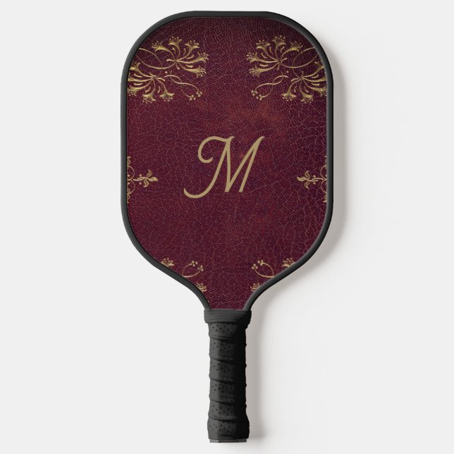 mit Monogramm antiker Lederlook Pickleball Schläger (Vorderseite)