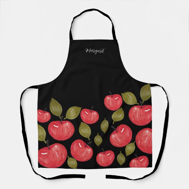 Mit Monogramm Apple Muster Wasserfarbe Handlackier Schürze (Vorderseite)