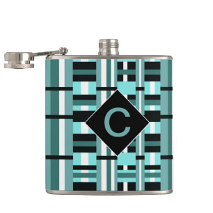 Mit Monogramm Aqua & Black Kariert Flachmann