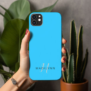 Mit Monogramm Aqua Blue Minimalistisch mit Name Case-Mate iPhone Hülle